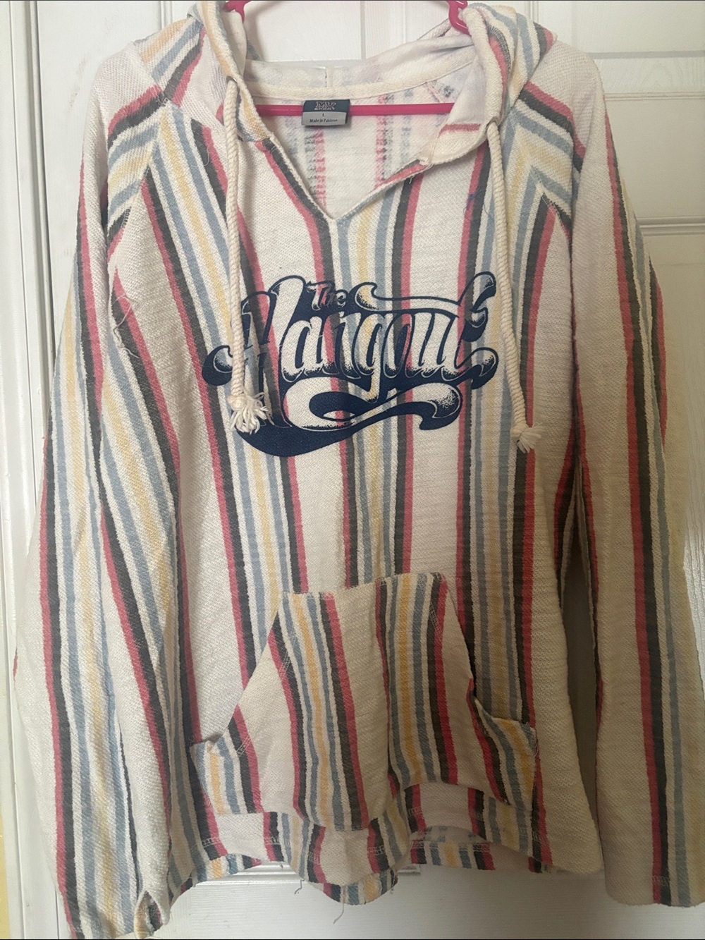 MV Sport Striped Hooded Baja Pullover in Cream, Red, Blue, Yellow